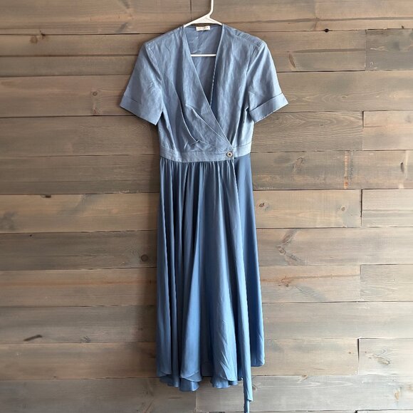 SANDRO | Womens Paty Wrap-Effect Dress Sky Blue Size 6 - Picture 1 of 6